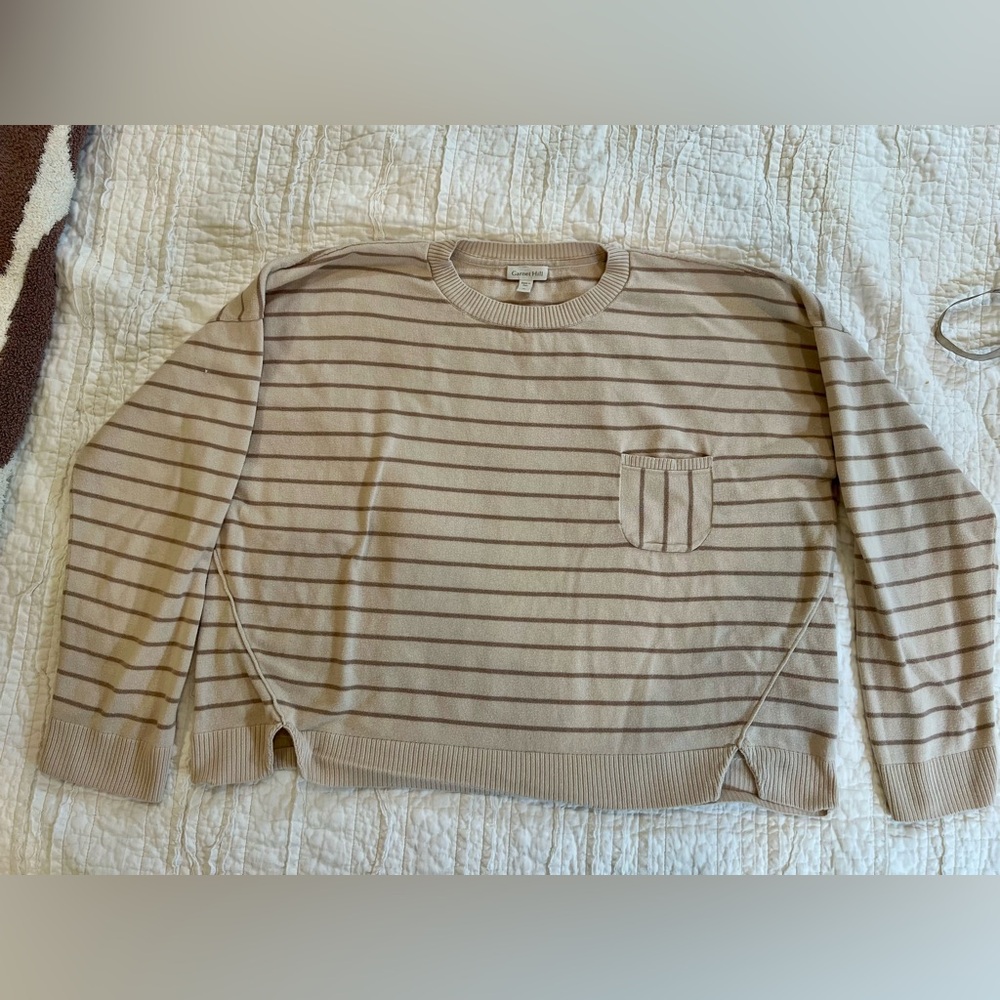 Garnet Hill Tan and Cream Striped Sweater